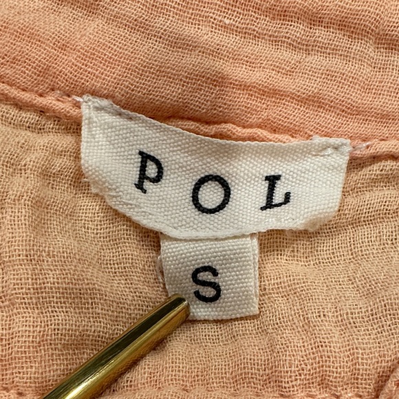 POL Peach Button-Placket Gauze Top with Pink Knit Sleeves - Picture 6 of 8